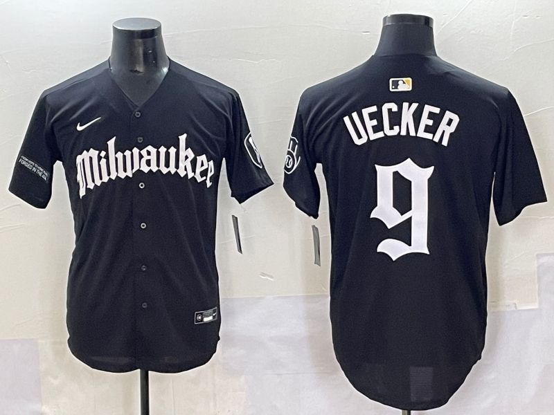 Men 2025 Milwaukee Brewers #9 Uecker Black Five generations Joint Name Nike MLB Jersey style 2->milwaukee brewers->MLB Jersey